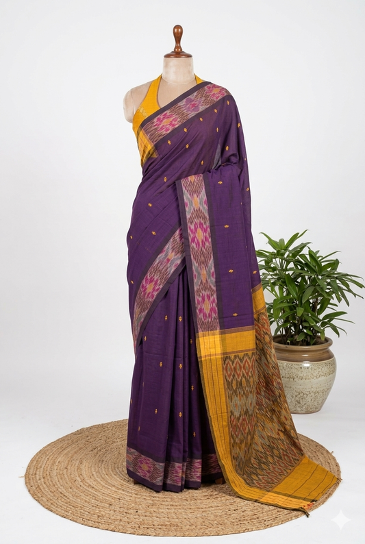 Ikkat Border Cotton Saree
