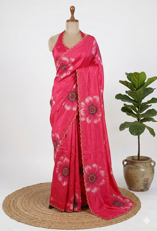 Digital Print Satin Saree