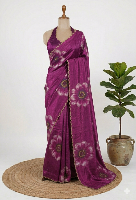 Digital Print Satin Saree