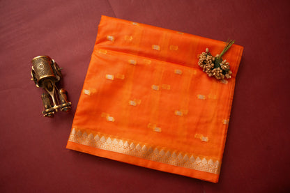 Orange Semi Kora Banarasi Organza Saree