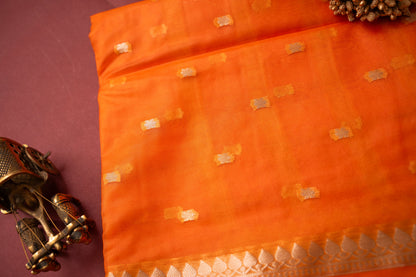 Orange Semi Kora Banarasi Organza Saree