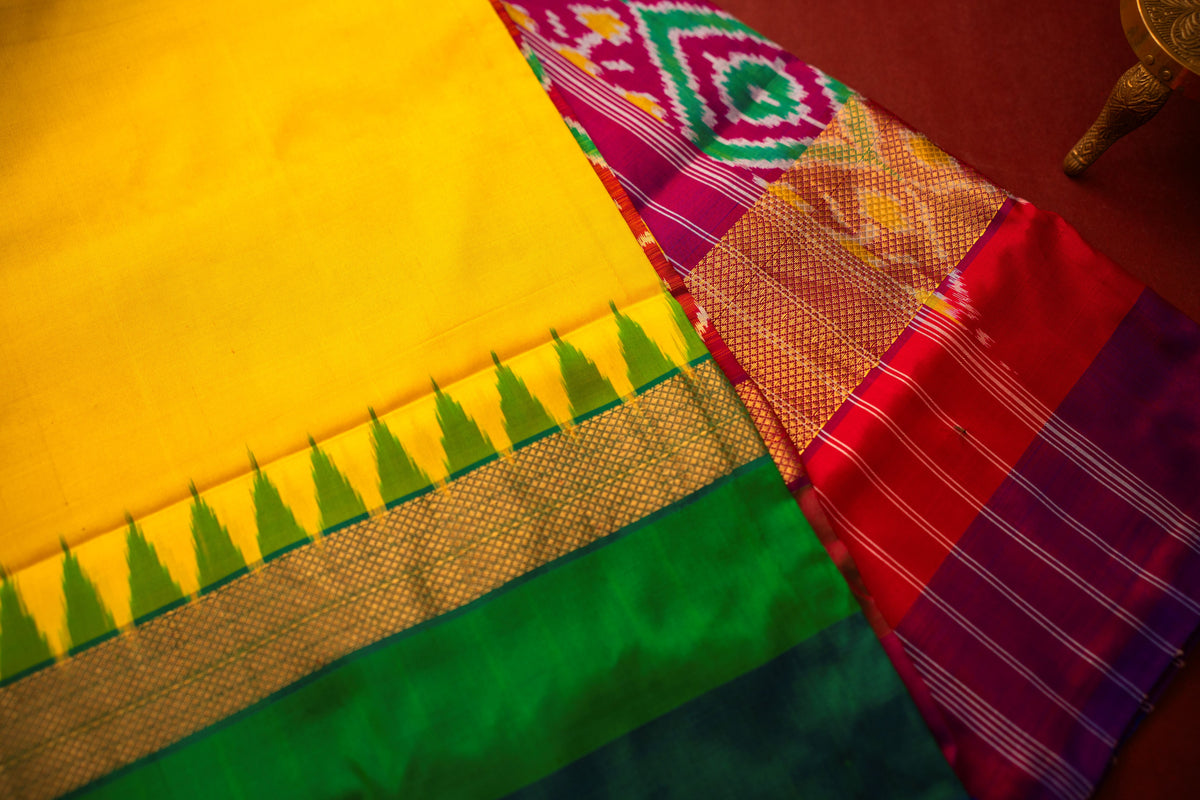 Pure Silk Pchampalli Saree with Ganga Jamuna Border