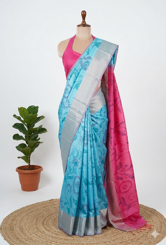 Floral Design Semi-Silk Saree