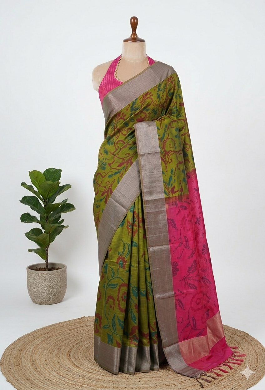 Floral Design Semi-Silk Saree