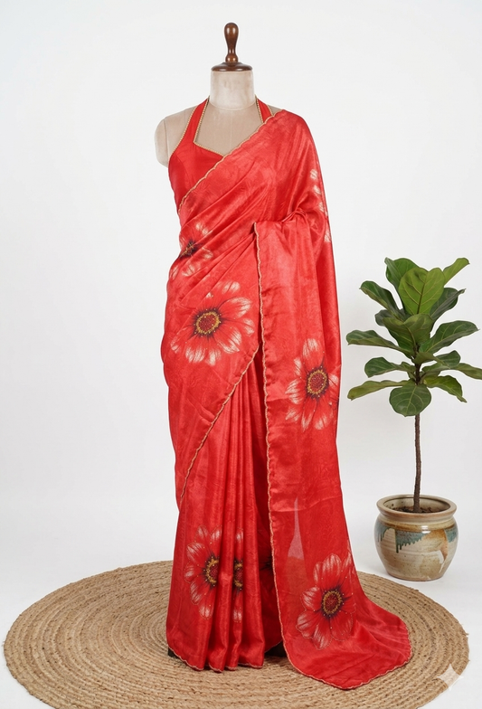Digital Print Satin Saree